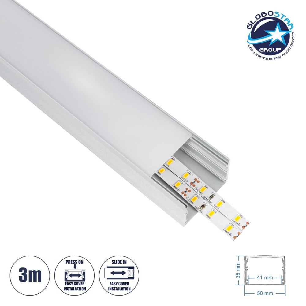 GLOBOSTAR® ALP-LINEAR INGROUND 70860-3M Ενδοδαπέδιο Προφίλ Αλουμινίου Ειδικό για Χωνευτή Χρήση σε Πεζοδρόμια & Δρόμους με Λευκό Γαλακτερό Πατητό Κάλυμμα Υψηλής Αντοχής & Ανθεκτικότητας σε Βάρος για Ταινίες LED IP65 - Ασημί & Λευκό - Μ300 x Π5 x Υ3.5cm